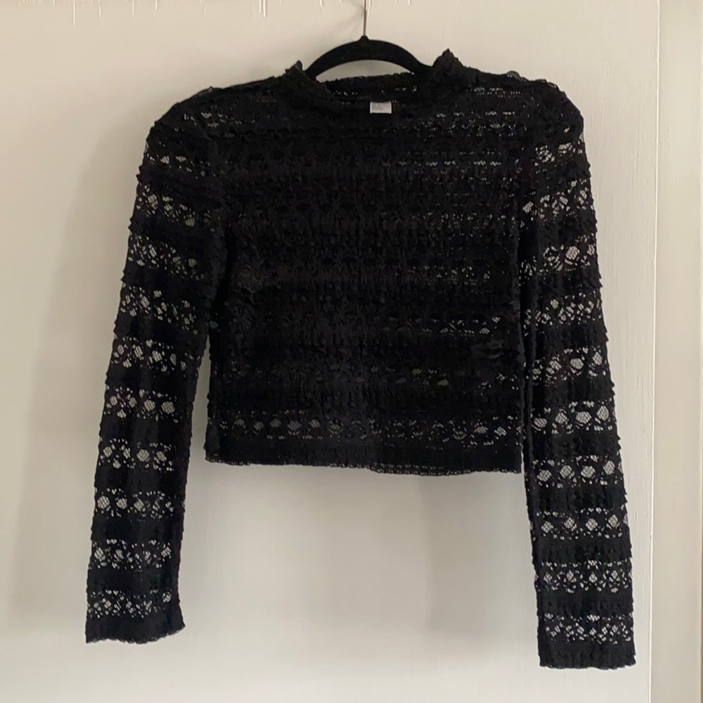 Crop Top. Sheer lace long sleeve. Never worn. NWOT.